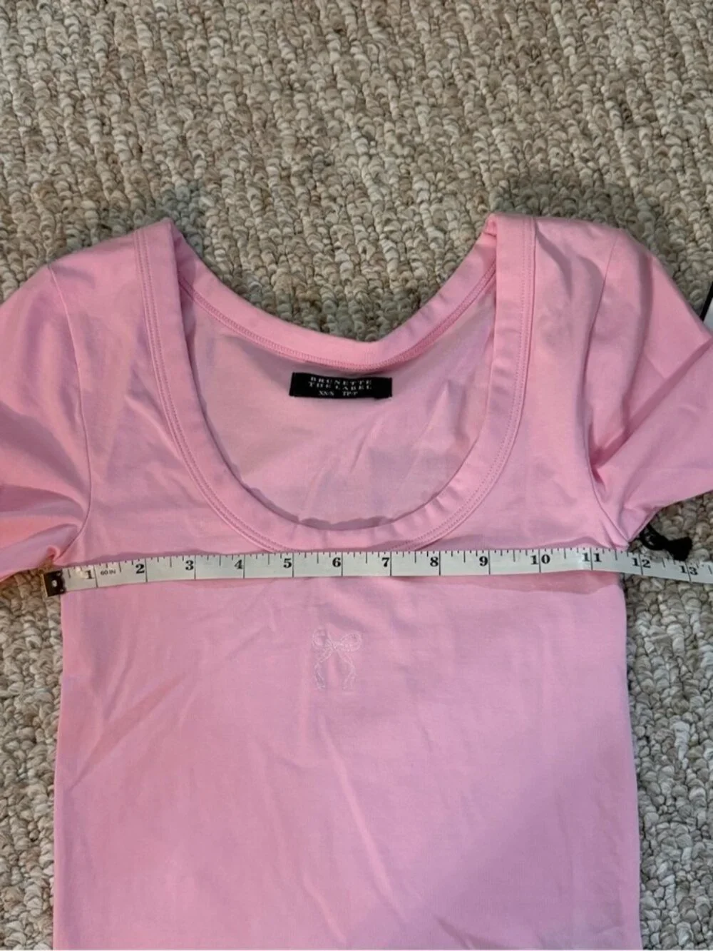 Brunette The Label Bow Long Sleeve Scoop Neck Tee Bubblegum Pink XS/S
